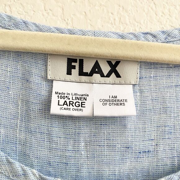 Flax Women Sleeveless Top Blue Pullover Tank 100% Linen Round Neck Large - Picture 3 of 8